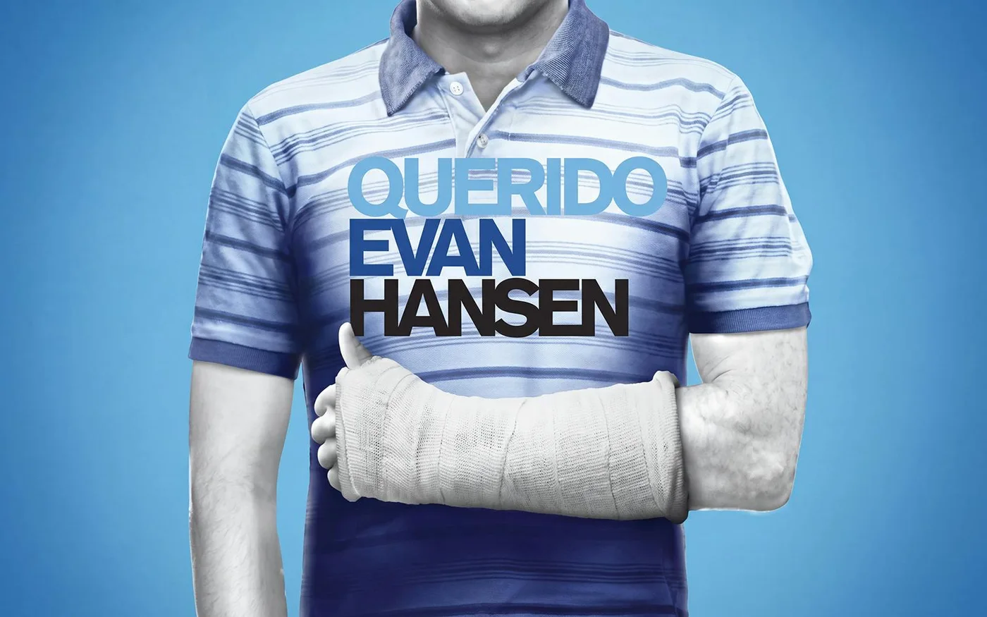 Querido Evan Hansen Madrid artwork featuring a striped polo shirt and a bandaged arm